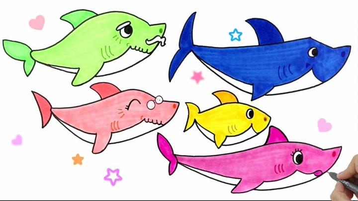 如何绘制鲨鱼家族,绘画及着色页!