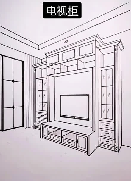 电视柜简笔画在家里图片