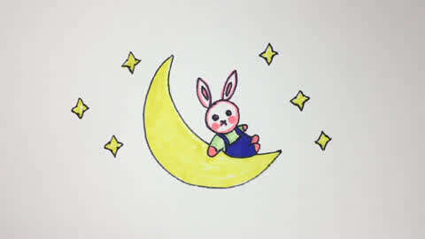 等月亮的兔子简笔画图片