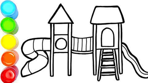 每日一画:幼儿早教简笔画之滑滑梯,小朋友喜欢去游乐园吗?