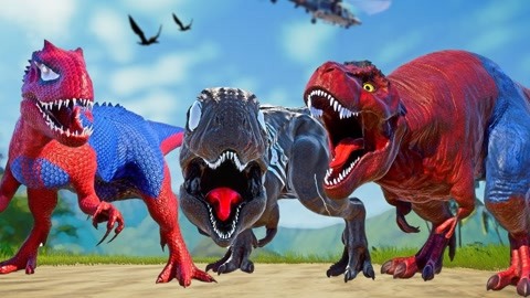 侏罗纪恐龙动画,蜘蛛侠霸王龙对战南方巨兽龙