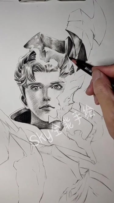 铠绛天战甲素描图片