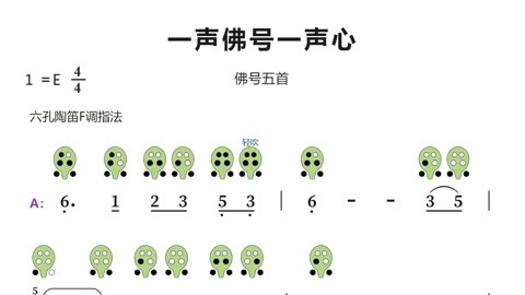 《一声佛号一声心》6孔陶笛动态谱