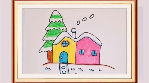 下雪房子简笔画图片